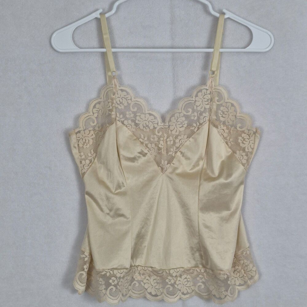 VTG Maidenform Medium Sz 32 Lace adjustable Sweetheart Tank Slip Lingerie Cream